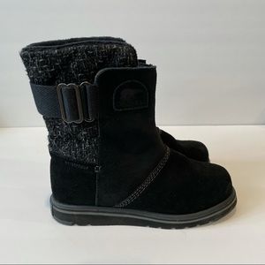 Sorel Rylee Black Gray Slip On Boot with Buckle